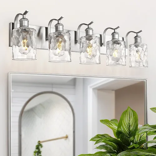 Vista 18 de Lámpara de tocador de baño de 3 luces, aplique de pared de níquel cepillado, lámpara de baño moderna con vidrio transparente, VL01BN-3 Níquel