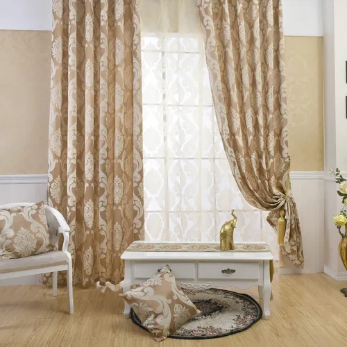 Vista 2 de NAPEARL Cortinas de damasco para sala de estar, cortinas de jacquard gótico con patrones florales, cortinas beige para dormitorio de 63 pulgadas