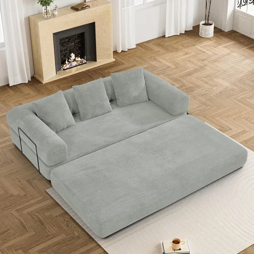 Vista 12 de DAMAIFROM - Sofá cama convertible sin huesos, color beige y blanco 80" Corduroy Modular Compressed Futon Sofa Bed, Pull-Out Cloud Loveseat with