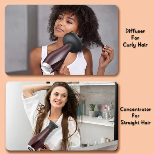 Vista 2 de Secador de pelo de 2000 W, con difusor concentrador de peine para mujeres y hombres, secador de pelo silencioso iónico negativo con potente motor