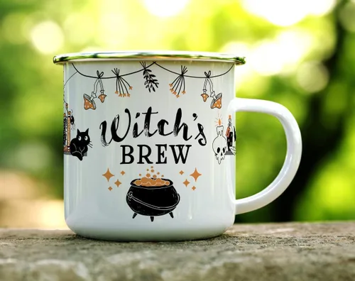 Vista 2 de Loftipop Taza de café esmaltada de Halloween para otoño, temporada de fogata, regalo para amiga, mamá, hermana, compañera de trabajo (12 onzas)