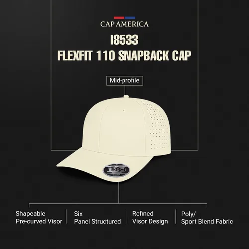 Vista 4 de Cap America i8533 Flexfit 110 Gorra Snapback Perforada de Rendimiento de Perfil Medio de 6 Paneles con Protección UV y Snapback Ajustable