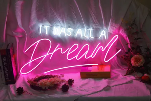 Vista 7 de Letrero de neón – Luz de neón LED con regulador de intensidad «It Was All A Dream» (blanco y azul, 16.5 pulgadas)