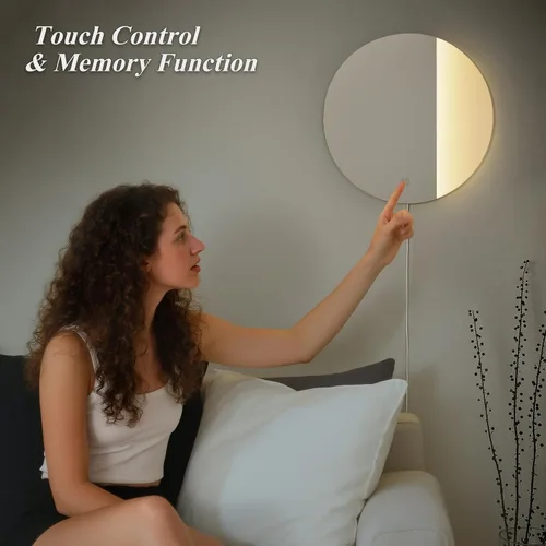 Vista 2 de ONEWISH Aplique de pared LED, lámpara de pared con espejo regulable, luces de pared redondas de 16.93 pulgadas para dormitorio con función