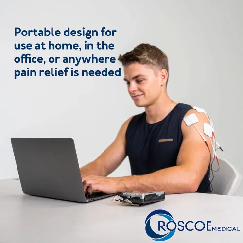 Vista 12 de Roscoe Medical Unidad TENS y estimulador muscular EMS, 16 electrodos incluidos, máquina TENS OTC de 4 canales para aliviar el dolor de espalda