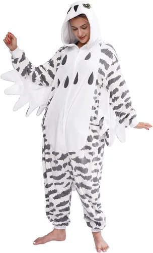 Vista 3 de Unisex Adult Snowy owll Onesie One Piece Pajamas Animal Christmas Costume Homewear Sleepwear for Women men