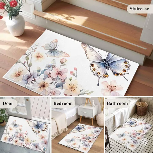 Vista 5 de Small Area Rugs 2x3 Ft, Spring Flowers Non-Slip Area Rugs for Living Room Bedroom Entryway, Watercolor Botanical Floral Butterfly Washable Carpet