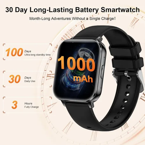 Vista 2 de Relojes inteligentes para mujeres y hombres, batería de 1000 mAh, compatible con Android y iPhone, relojes inteligentes HD de 1.83 pulgadas con Negro