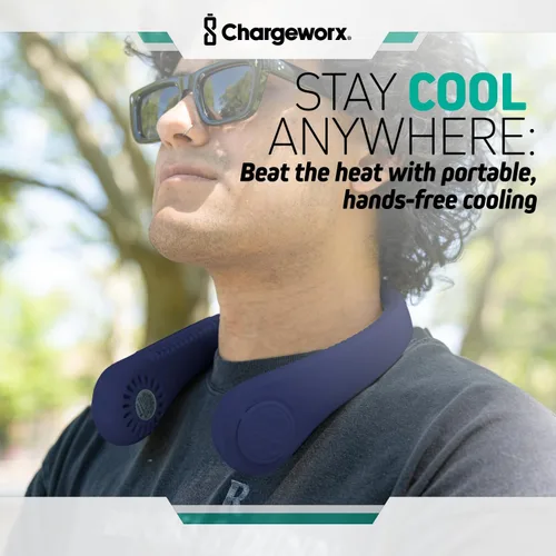 Vista 2 de CHARGEWORX Ventilador de cuello portátil portátil, ventilador de refrigeración personal sin aspas con batería recargable de 4000 mAh, pantalla LCD