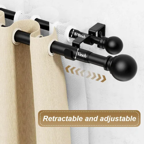 Vista 3 de GXOACKJ Barras de cortina dobles para ventanas de 36 a 60 pulgadas de largo, barra de cortina doble decorativa ajustable resistente con remates