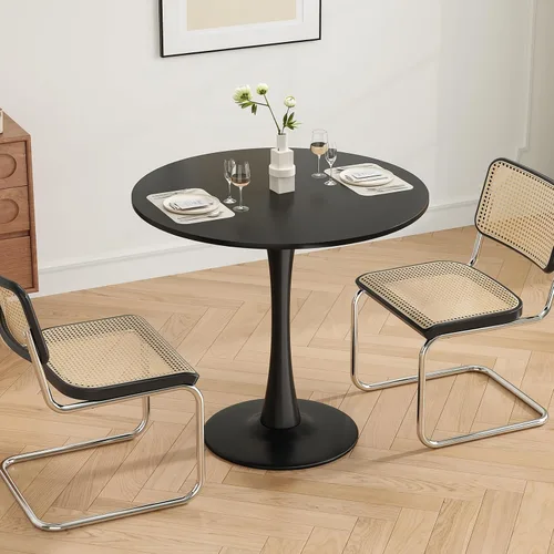 Vista 5 de Farini Mesa de comedor redonda pequeña para 2-4 personas, mesa de madera de 31.5 pulgadas con base de metal, mesa compacta de cocina y desayuno