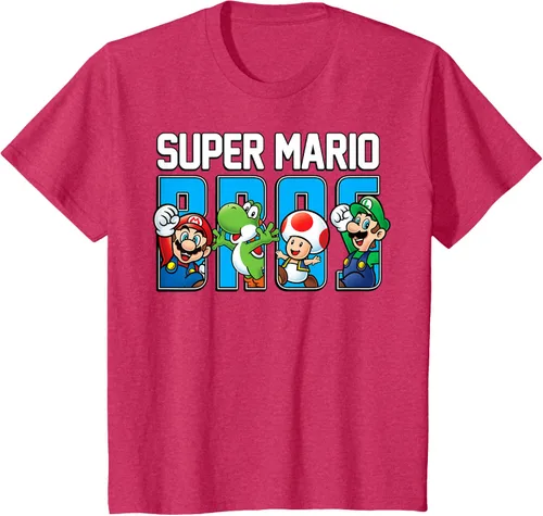 Vista 71 de Super Mario Bros Characters Letter Fill Graphic T-Shirt Camiseta, Negro