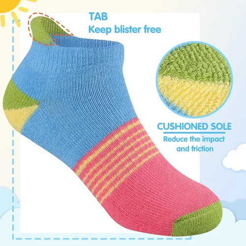 Vista 2 de Comfoex Calcetines para niñas de 4-6, 6-8, 8-10 años, calcetines cortos de algodón atléticos con suela acolchada, 6 pares
