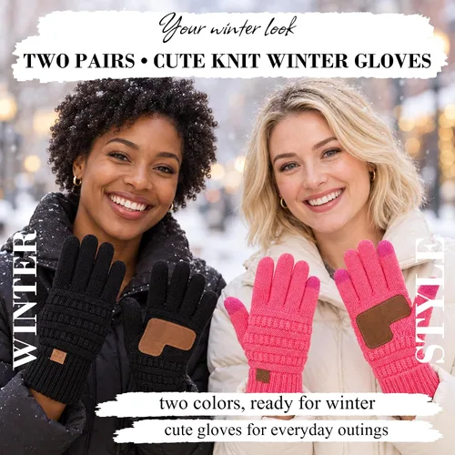 Vista 4 de Funky Junque Guantes de invierno para mujer – Lindos guantes de punto con forro polar para pantalla táctil y mensajería para mujeres, accesorios