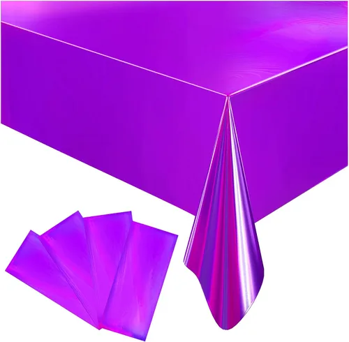 Vista 9 de Paquete de 4 manteles de plástico a cuadros desechables, manteles de papel de aluminio brillante para mesas rectangulares, decoraciones de fiesta