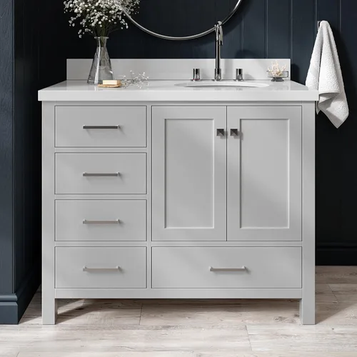 Vista 88 de ARIEL Cambridge tocador de baño con fregadero, madera maciza, encimera y protector contra salpicaduras de cuarzo blanco puro de 1.5 pulgadas