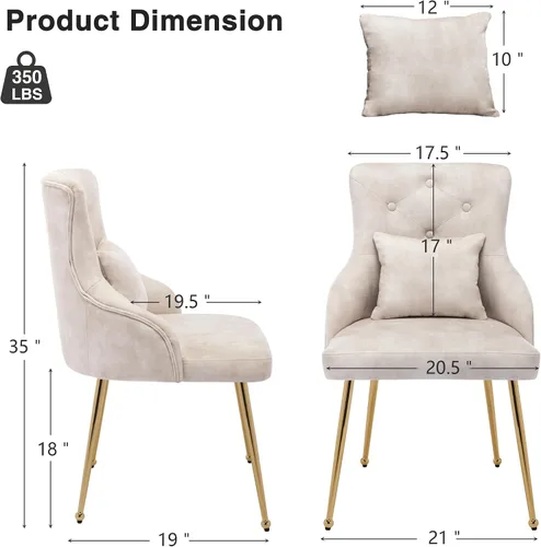 Vista 2 de Sillas de comedor de terciopelo, sillas de acento tapizadas de terciopelo, silla de cocina con patas de metal y almohada lumbar para comedor, sala