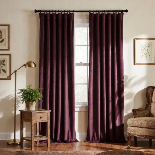 Vista 18 de Cortinas de terciopelo con trabilla trasera de 52 x 63 pulgadas de color naranja quemado de KOUFALL