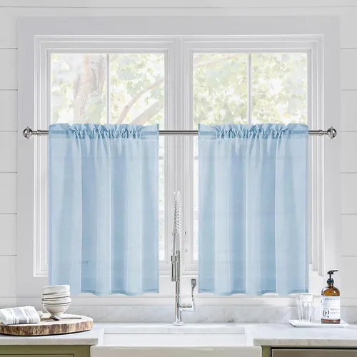 Vista 160 de DWCN Cortinas Transparentes Aqua de Voile Semitransparente con Bolsillo para Barra para Dormitorio y Sala de Estar, 36 x 36 pulgadas de Largo, Juego
