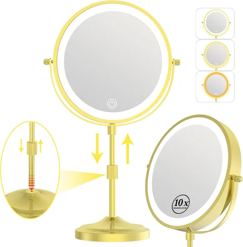 Vista 8 de Espejo de maquillaje iluminado de 9 pulgadas con 1 aumento de 10x, espejo de tocador de aumento recargable de 5000 mAh con luces, 3