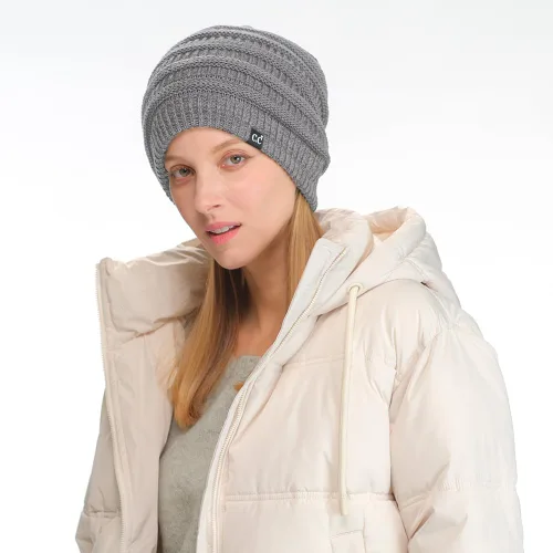 Vista 68 de C.C Winter Oversized Beanie Hat with Fuzzy Lining – Thick Knit Thermal Beanie for Cold Weather, Soft Warm Fleece Lined Cap