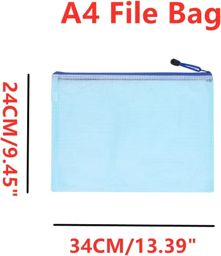Vista 2 de 12 bolsas de malla con cremallera para documentos, carpetas de archivos A4 de PVC con cremallera de plástico, bolsas impermeables para rompecabezas