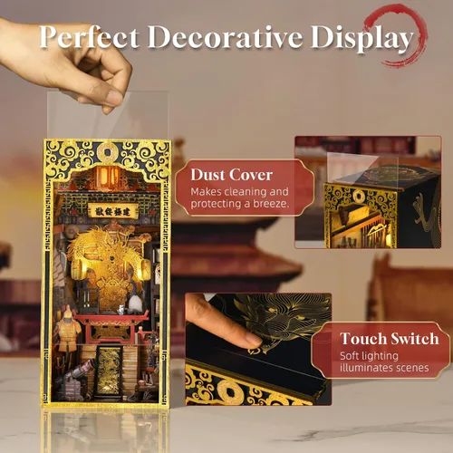 Vista 6 de MiniCity Kit de rincón de libros, kit de bricolaje en miniatura para casa de muñecas, rompecabezas de madera 3D, decoración con luz LED