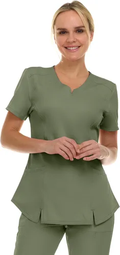 Vista 21 de MediChic Scrubs Top Quirúrgico para Mujer con Cuello en V con Muesca Elástico de Moda con Dos Bolsillos, Tela Flex de Fácil Cuidado Blanco