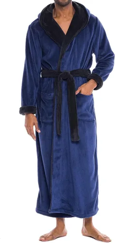 Vista 26 de Alexander Del Rossa Bata de baño de vellón afelpado suave, con capucha, para hombre, bata larga y cálida Verde militar
