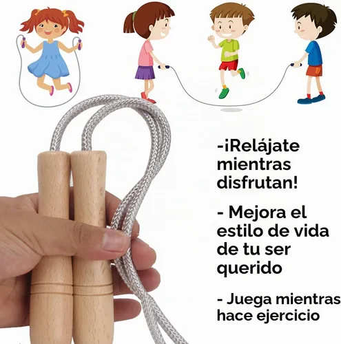 Vista 4 de Cuerda de saltar para niños, cuerda de saltar ajustable de algodón de 8.5 pies con mango de madera para niños y niñas, ejercicio al aire libre