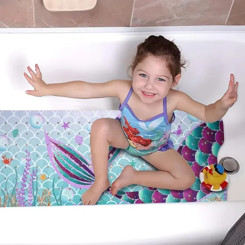 Vista 4 de Tapete de baño de sirena antideslizante, bonito tapete de baño de goma para bañera, tapete de baño para niños y niñas pequeñas, tapete de ducha