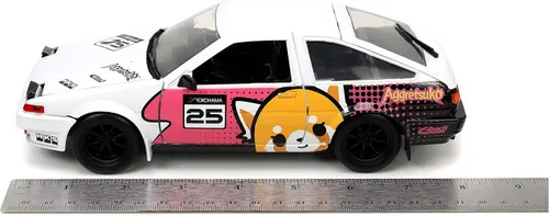 Vista 9 de Jada Toys Sanrio 1:24 1986 Toyota Trueno (AE86) - Figura de coche fundido a presión y Aggretsuko, juguetes para niños y adultos (33725)