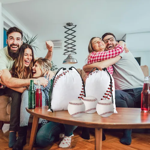 Vista 5 de Nuogo 24 mochilas deportivas de béisbol con cordón para fiestas deportivas, bolsas de golosinas, bolsas de regalo, para jugadores, atletas, bolsas