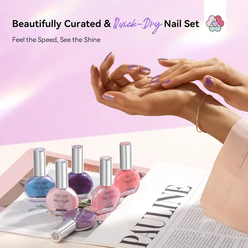 Vista 7 de SAVILAND - Juego de esmaltes de uñas perlado: secado rápido, 12 ingredientes libres, esmalte Aurora, 6 colores brillantes, morado, rosa, azul
