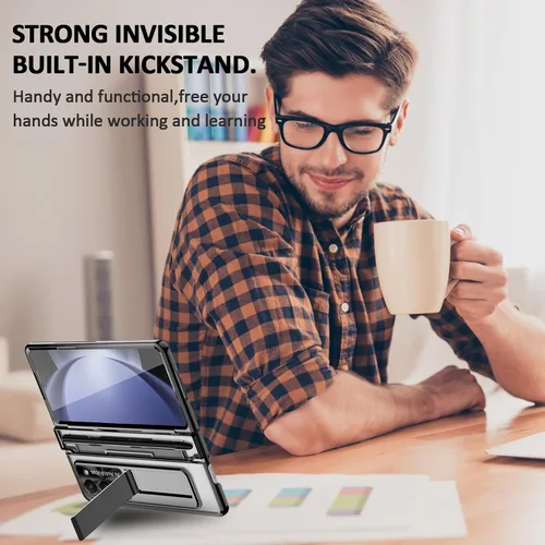 Vista 3 de Funda diseñada para Samsung Galaxy Z Fold 5 con soporte para S Pen y S Pen, soporte portátil y protector de pantalla frontal transparente Fold 5
