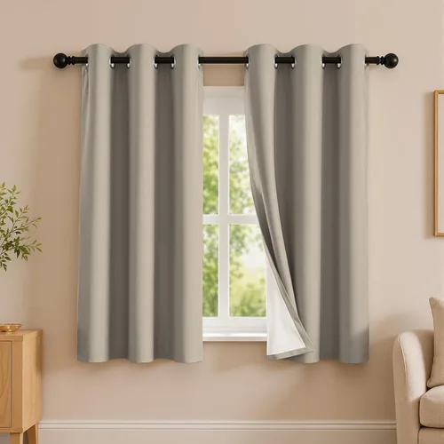 Vista 36 de 2 paneles de cortinas 100% opacas, de peso medio, con aislamiento térmico y ojales para dormitorio, sala de estar, tratamiento de ventana