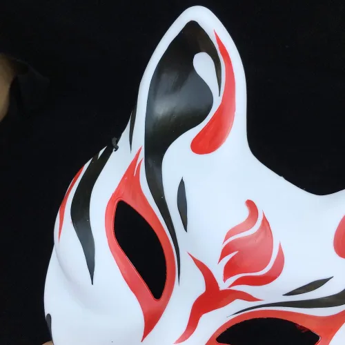Vista 5 de Kitsune Mask Máscaras Kabuki para disfraz de disfraz de zorro y medio gato, accesorios de decoración de pared