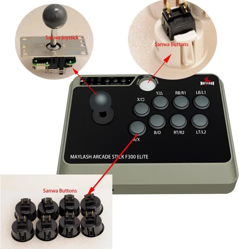 Vista 2 de MAYFLASH Arcade Stick F300 Elite con botones Sanwa y joysticks Sanwa para Xbox Series X Xbox One PS4 PS3 Windows macOS Steam Deck Android NEOGEO