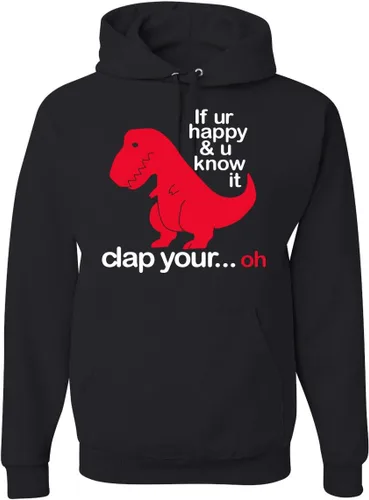 Vista 3 de Wild Bobby Sudadera con capucha unisex con estampado "If You're Happy and You Know it" de Dinausor