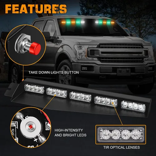 Vista 3 de XRIDONSEN - Luces estroboscópicas para visera de 34 pulgadas, 40 LED, color verde ámbar, luces de emergencia Warning Hazard Caution Safety Lights