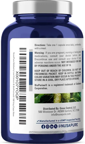 Vista 3 de NusaPure Extracto de hoja de morera blanca 5,000 mg 180 cápsulas vegetales (vegetariano, bioperina) Botanical Formula, 10:1 Morus alba Leaf
