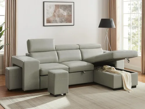 Vista 10 de THSUPER Sofá Seccional Reclinable de Cuero en Forma de L de 102 pulgadas con Cama Extraíble y Chaise de Almacenamiento, Sofás con Chaise Reversible