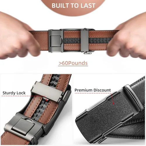 Vista 4 de Cinturón de trinquete para hombres,Cinturón de vestir de cuero genuino de 1 38 pulgadas con hebilla ajustable deslizante,Pantalones de hombre camisa