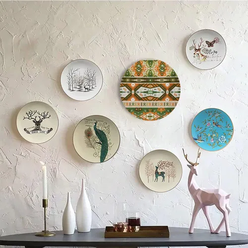 Vista 5 de Platos decorativos, adorno con estampado tribal, diseño de rayas estilo de cultura maya azteca, 6 pulgadas, 1 plato con 1 soporte de exhibición