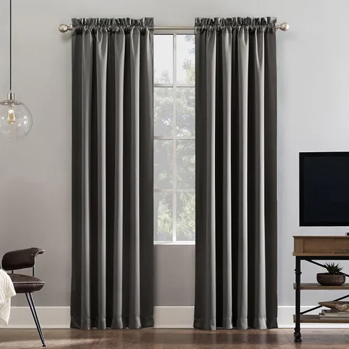 Vista 14 de Sun Zero Oslo Panel de cortina de calidad de teatro con bolsillo para varilla totalmente opaca, 52 x 63 pulgadas, negro