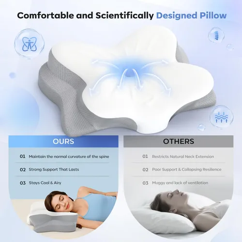 Vista 2 de Almohada cervical para el cuello, almohadas ergonómicas de espuma viscoelástica para aliviar el dolor de cuello con funda de almohada transpirable