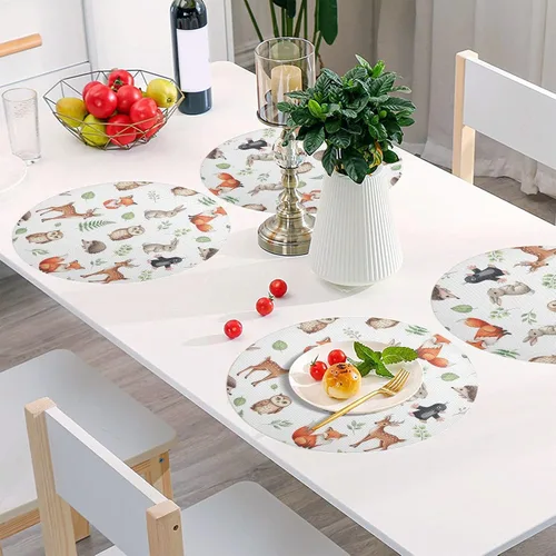 Vista 6 de Cute Animals Owl Fox White PVC Placemat, Non Slip Heat Proof Table Mat for Kitchen one sizex1