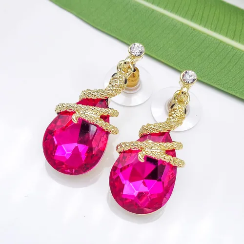 Vista 67 de Navachi Pendientes colgantes de gota de serpiente con forma de pera multicolor de cristal chapado en oro de 18 quilates