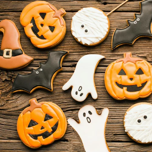 Vista 4 de JOB JOL Cortadores de galletas de Halloween, 8 unidades, de 3 a 3.6 pulgadas, fantasma, calabaza, murciélago, gato negro, sombrero, calavera, maíz