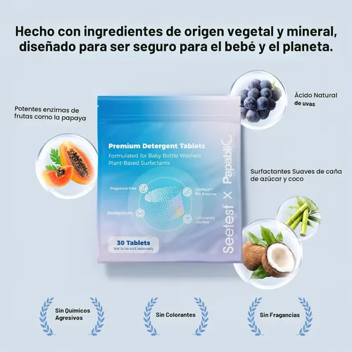 Vista 2 de Papablic Tabletas mejoradas para lavar biberones, 120